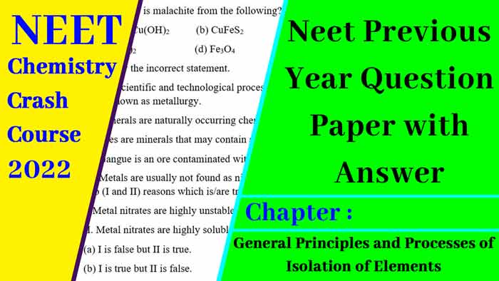 Read more about the article NEET Metallurgy Questions : NEET Previous Year Questions