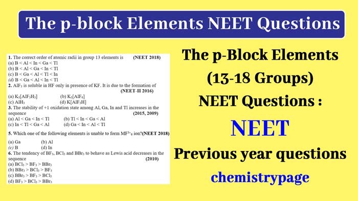 Read more about the article NEET Questions of The p-Block Elements Chapter All Previous year questions