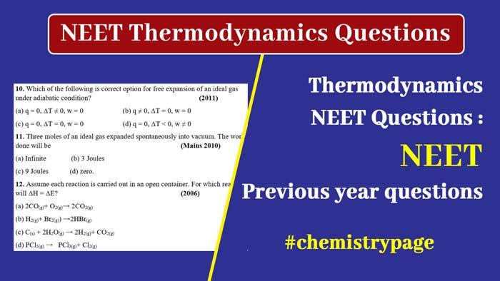 Read more about the article NEET Thermodynamics Questions : NEET Previous Year questions
